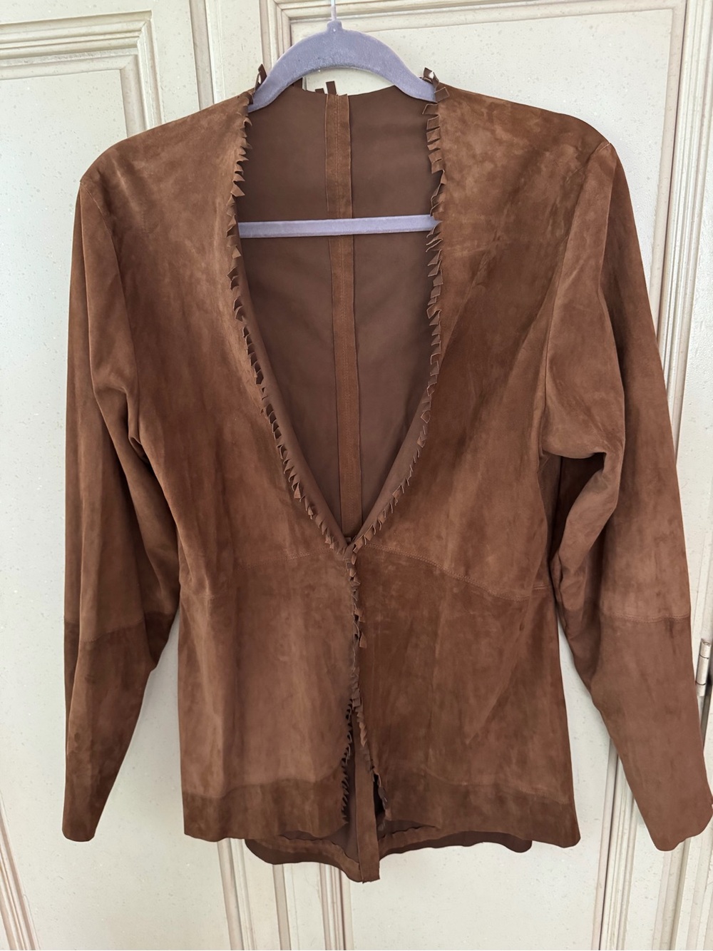 Ralph Lauren Brown Suede Fringe-Trim Open Jacket